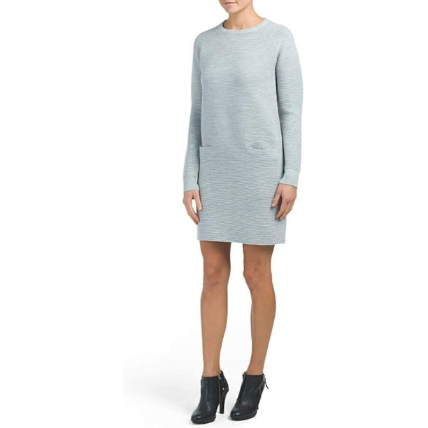 $475 Theory Women’s Crewneck Ribbed Noble Sweater Dress Heather Grey Medium Mini